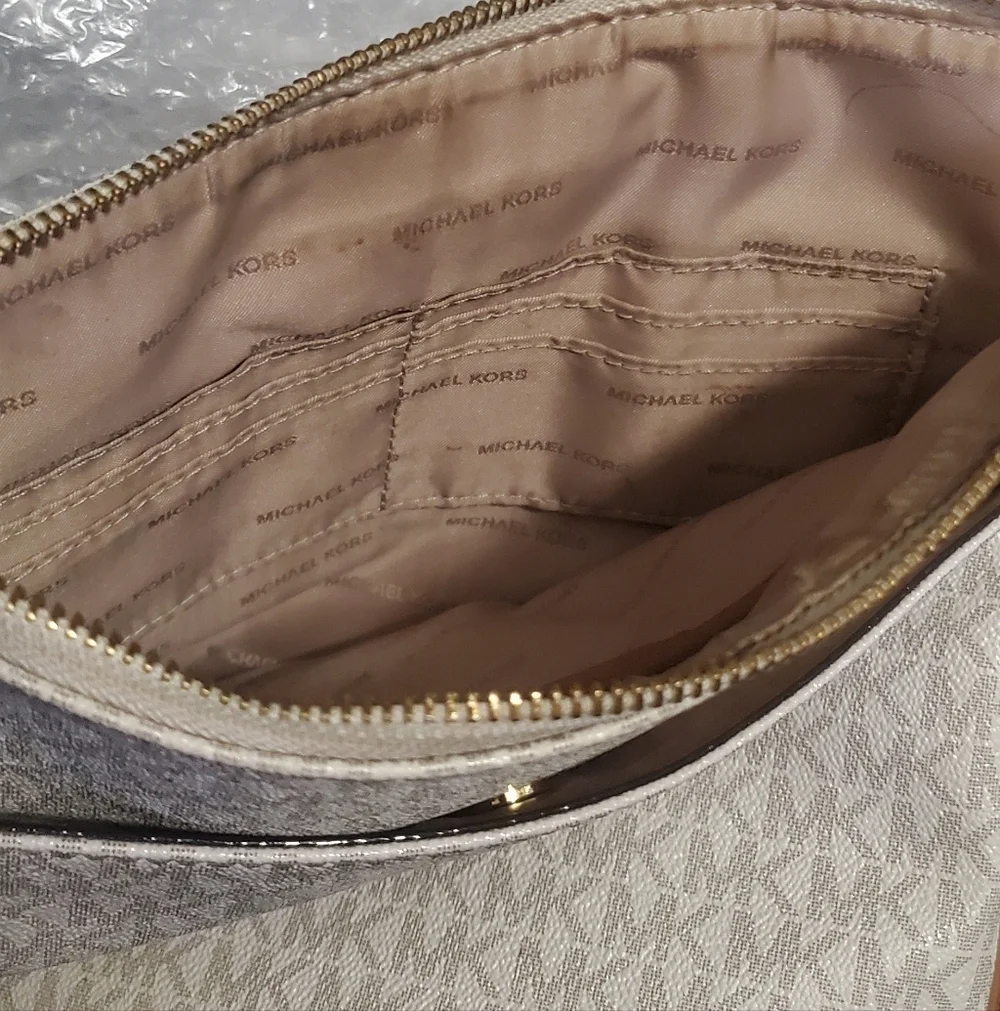 Michael Kors Gray Brown Monogram Jet Set Crossbody Bag